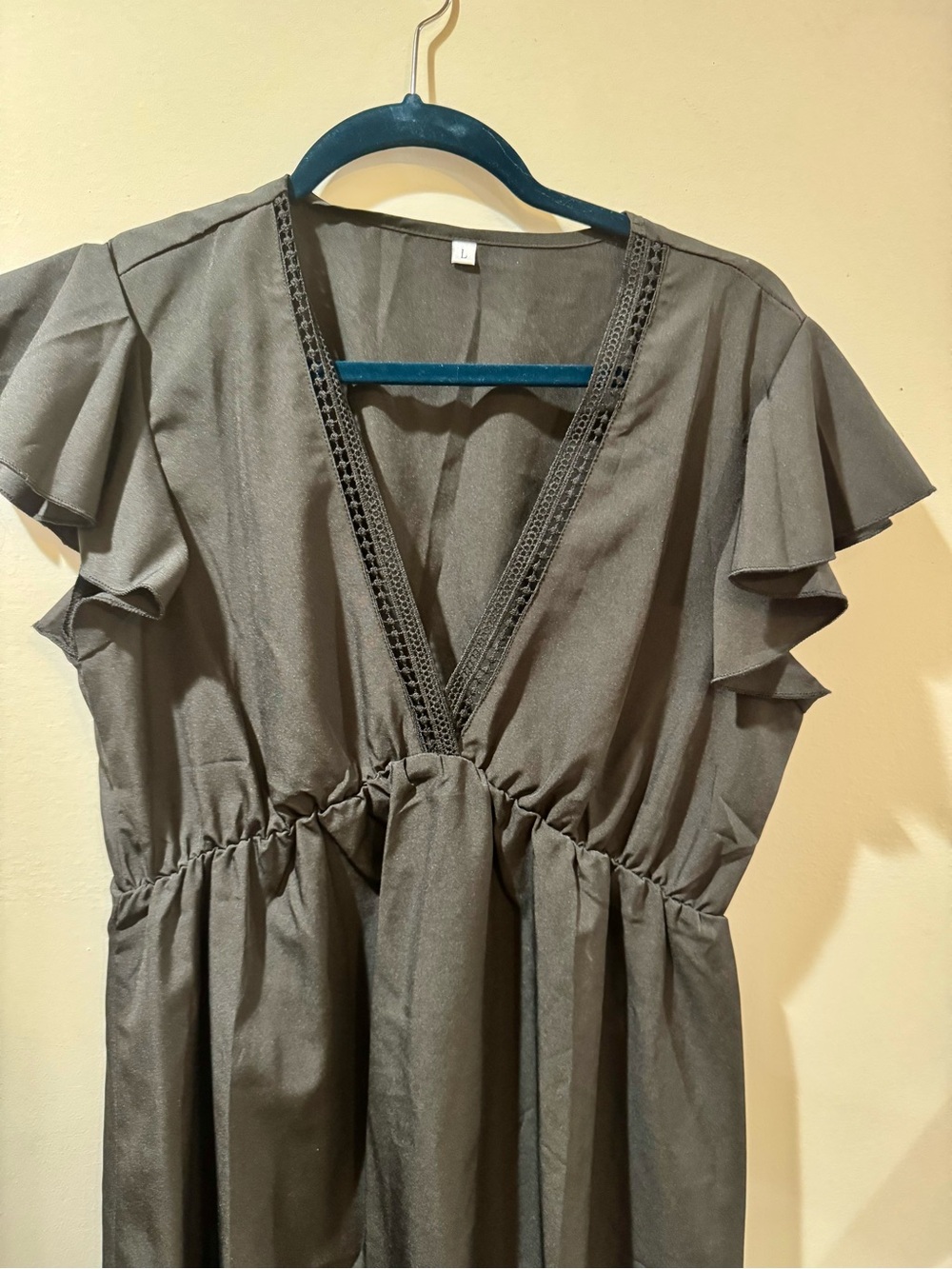 Black V-Neck Ruffle Sleeve Dress